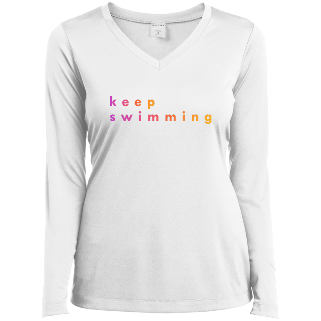 "Keep Swimming" Womens Long Sleeve V-neck T-shirt | BetterSaid.co